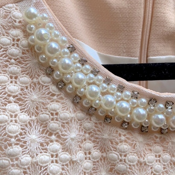 ModCloth Lace & pearl cream dress w/ black tulle. - Picture 7 of 16